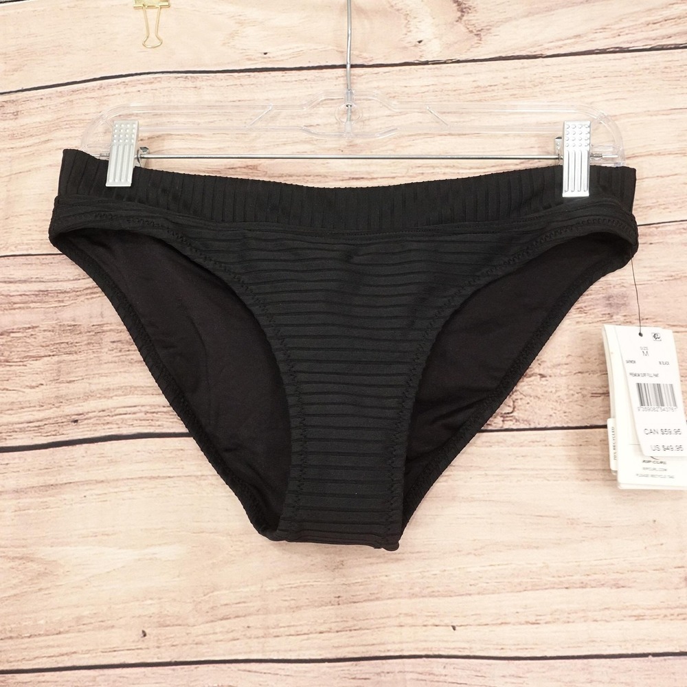 New! Rip Curl Swim Bottom Womens M Black Striped Premium Surf Full Pant Bikini